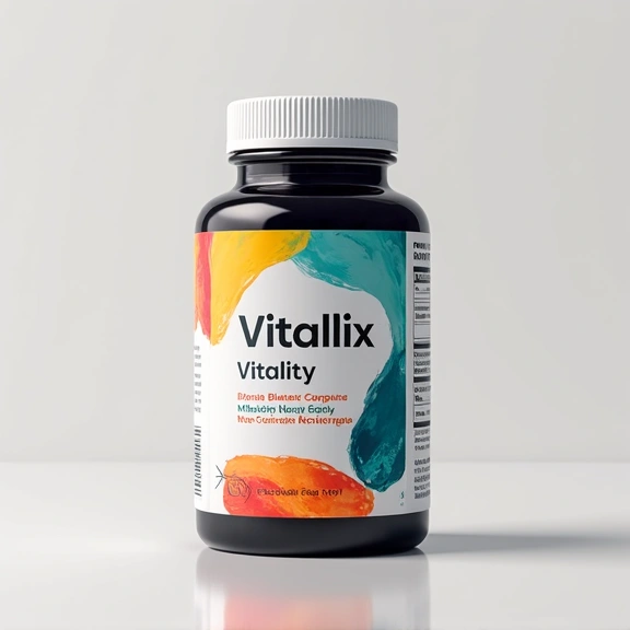 Envase de Vitalix Vitality con etiqueta brillante y diseño moderno.